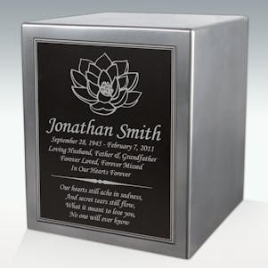 Lotus Flower Seamless Silver Cube Resin Cremation Urn-Engravable