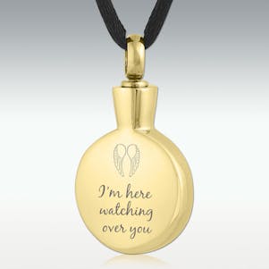 Gold Watching Over You Round Stainless Cremation Jewelry