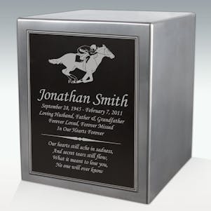 Racehorse and Jockey Seamless Silver Cube Resin Cremation Urn