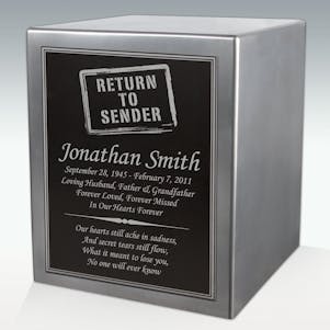 Return To Sender Seamless Silver Cube Resin Cremation Urn