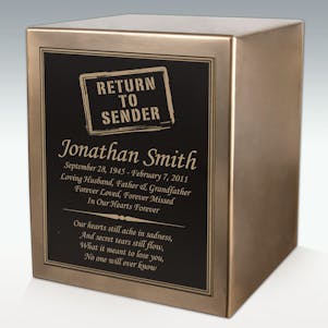 Return To Sender Seamless Bronze Cube Resin Cremation Urn