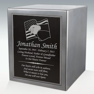 Screaming Eagle Seamless Silver Cube Resin Cremation Urn
