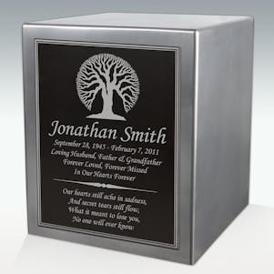Tree of Life Seamless Silver Cube Resin Cremation Urn