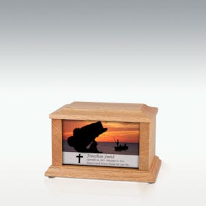 XS Oak Boat Fishing Impression Cremation Urn - Engravable