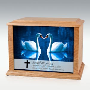 Large Oak Loving Swans Infinite Impression Cremation Urn
