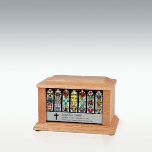 XS Oak Stained Glass Cross Infinite Impression Cremation Urn