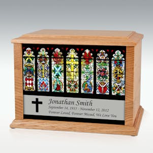 Large Oak Stained Glass Cross Infinite Impression Cremation Urn