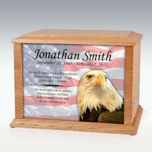 Lg Oak American Flag and Eagle Infinite Impression Cremation Urn