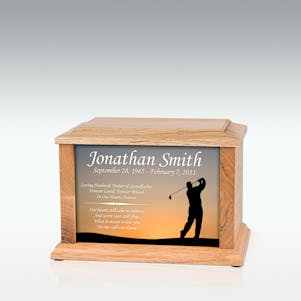 Small Oak Golfer Infinite Impression Cremation Urn - Engravable