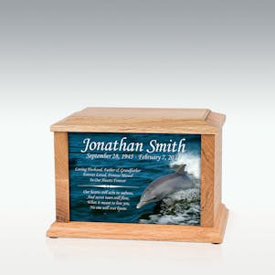 Small Oak Dolphin Infinite Impression Cremation Urn - Engravable