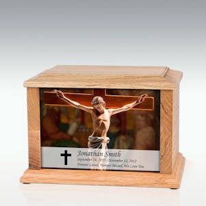 Medium Oak Jesus On The Cross Infinite Impression Cremation Urn