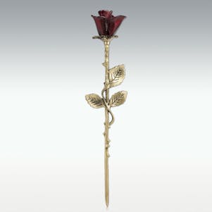 Crimson Long Stem Rose Brass Keepsake Cremation Urn