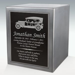 Antique Car Seamless Silver Cube Resin Cremation Urn
