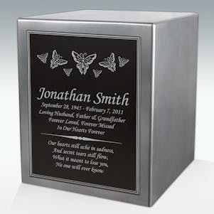 Butterfly Whirlwind Seamless Silver Cube Resin Cremation Urn