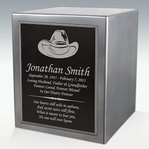 Cowboy Hat Seamless Silver Cube Resin Cremation Urn
