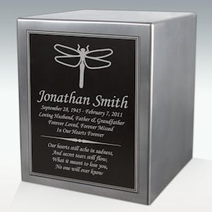 Dragonfly Seamless Silver Cube Resin Cremation Urn