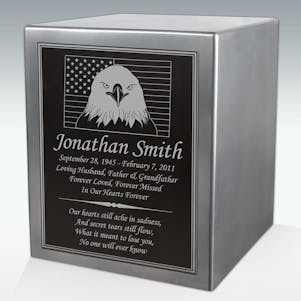 Guardian Eagle Seamless Silver Cube Resin Cremation Urn
