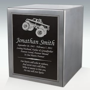 Monster Truck Seamless Silver Cube Resin Cremation Urn