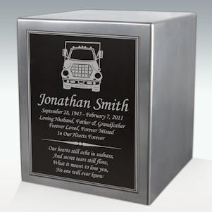 Semi  Truck Seamless Silver Cube Resin Cremation Urn