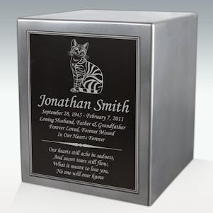 Striped Cat Seamless Silver Cube Resin Cremation Urn