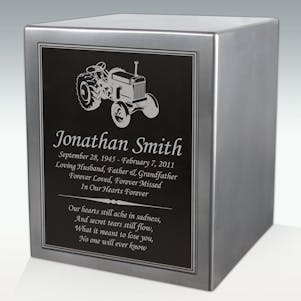 Tractor Seamless Silver Cube Resin Cremation Urn