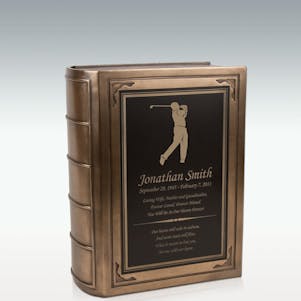 Large Male Golfer Silhouette Book Cremation Urn - Engravable
