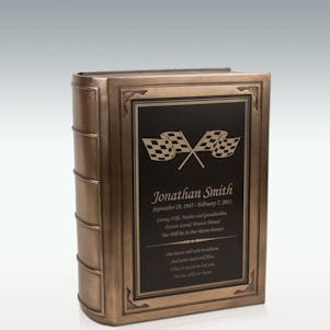 Large Checkered Flags Book Cremation Urn - Engravable