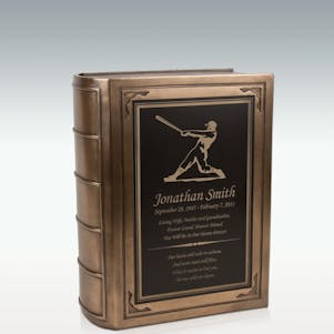 Large Baseball Player Book Cremation Urn - Engravable