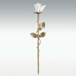 White Long Stem Rose Brass Keepsake Cremation Urn