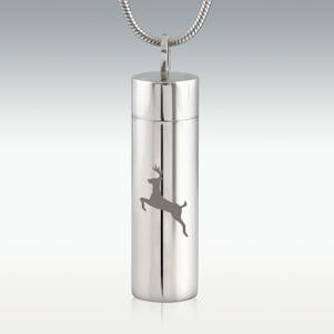 Bounding Deer Cylinder Stainless Steel Cremation Jewelry