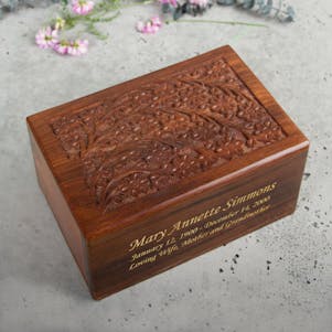 Floral Tree of Life Sheesham Wood Cremation Urn - Medium