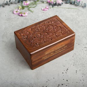 Small Floral Tree of Life Sheesham Wood Pet Cremation Urn
