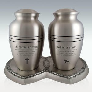 Classic Pewter Companion Cremation Urns With Heart Base