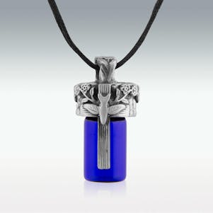 Cross & Dove Cobalt Glass Memorial Jewelry - Engravable