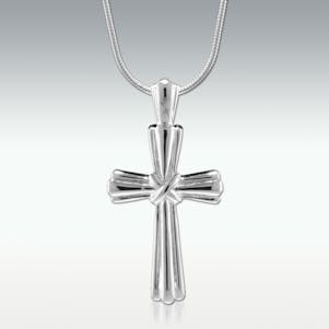 Stalked Cross 14k White Gold Cremation Jewelry - Engravable