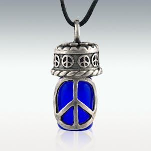 Peace Cobalt Glass Memorial Jewelry - Engravable