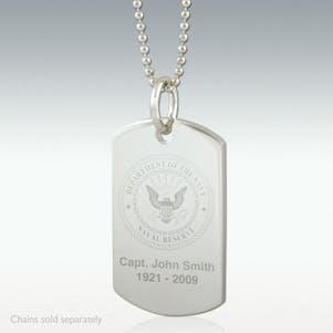 Dept. of Navy-Naval Res. Dog Tag Engraved Pendant - Silver