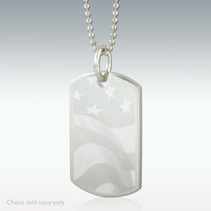 American Flag Dog Tag Engraved Pendant - Silver