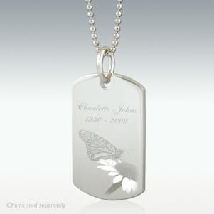Butterfly Dog Tag Engraved Pendant - Silver