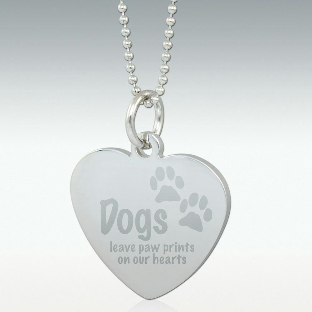 Engraved Silver Heart with Paw Necklace