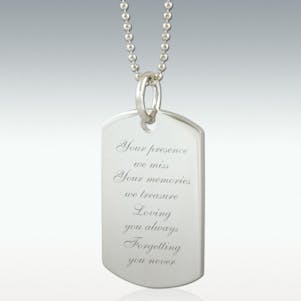 Your Presence We Miss Dog Tag Engraved Pendant - Silver