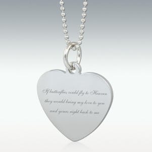 If Butterflies Could Fly Engraved Heart Pendant - Silver