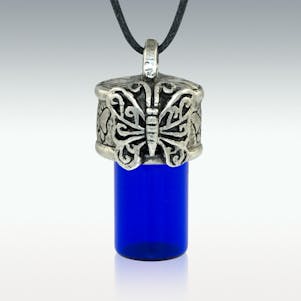 Butterfly Cobalt Glass Memorial Jewelry - Engravable