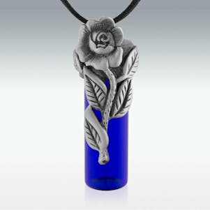 Extra Large Flower Cobalt Glass Cremation Jewelry - Engravable