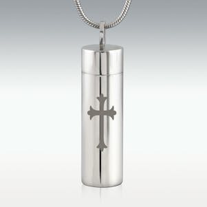 Cross Cylinder Stainless Steel Cremation Jewelry - Engravable