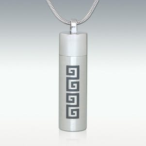 Greek Key Cylinder Stainless Steel Cremation Jewelry -Engravable