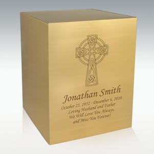 Celtic Cross Bronze Cube Cremation Urn - Engravable