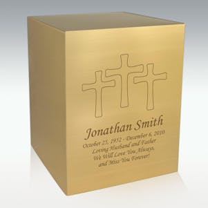 Three Crosses Bronze Cube Cremation Urn - Engravable