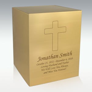 Traditional Cross Bronze Cube Cremation Urn - Engravable