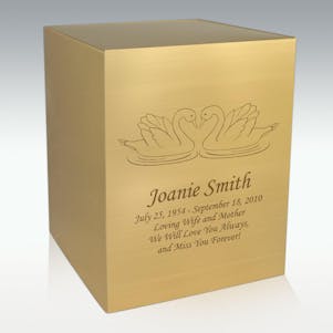 Loving Swans Bronze Cube Cremation Urn - Engravable